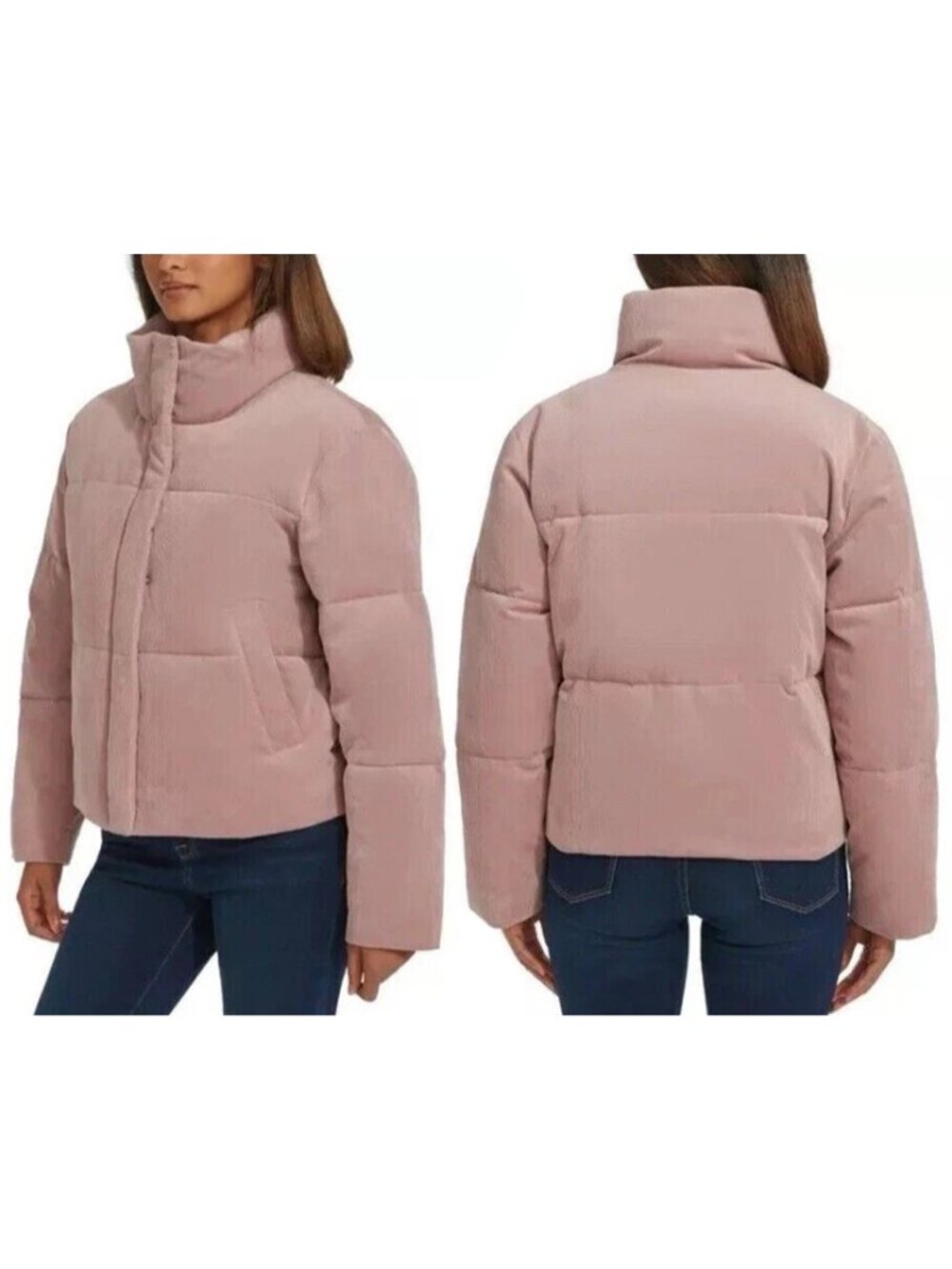 Levi's Puffer Jacket Womens Size M Pink Mauve Corduroy Full Zip Coat